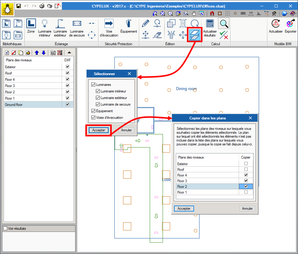 CYPELUX - Copie d’éléments entre étages