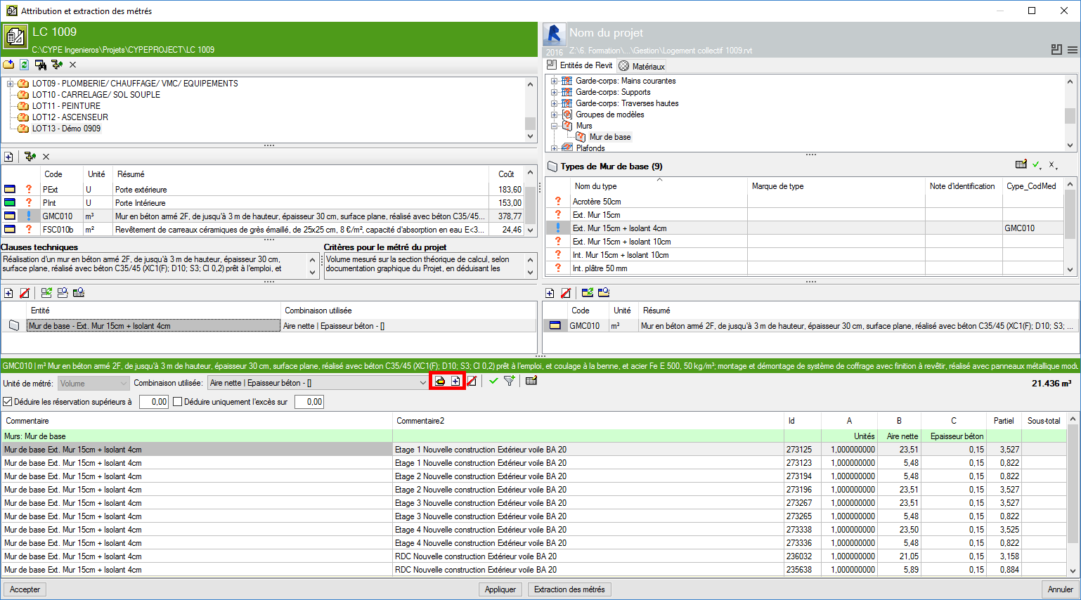 CYPEPROJECT - Métrés et chiffrages de modèles Revit