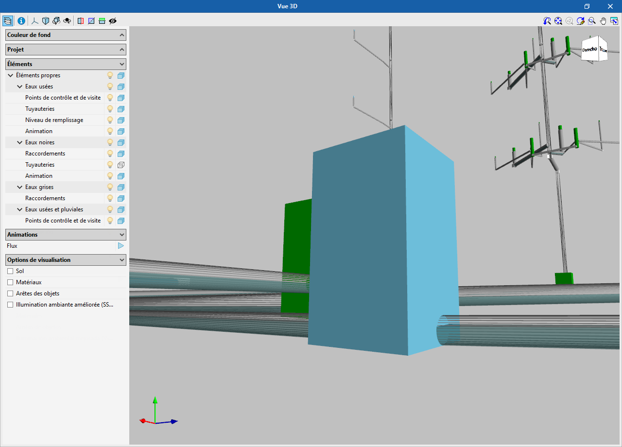 CYPEPLUMBING Sanitary Systems. Visualisation du niveau de remplissage des tuyauteries dans la vue 3D
